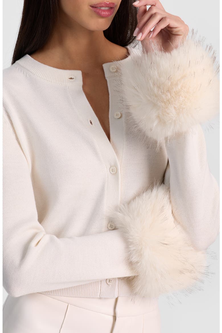 Dollie Faux Fur Cuff Wool Cardigan, Alternate, color, SOFT WHITE