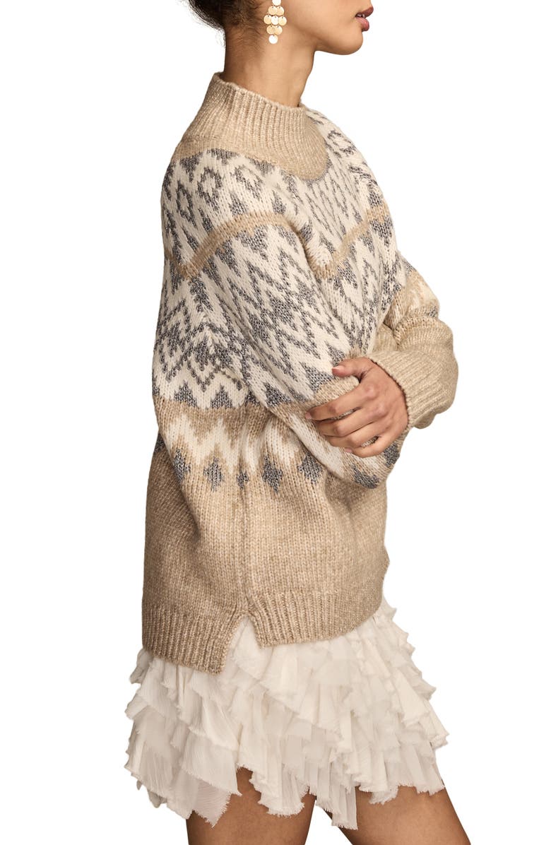 Lucky Brand Fair Isle Mock Neck Sweater, Alternate, color, Cream Heather