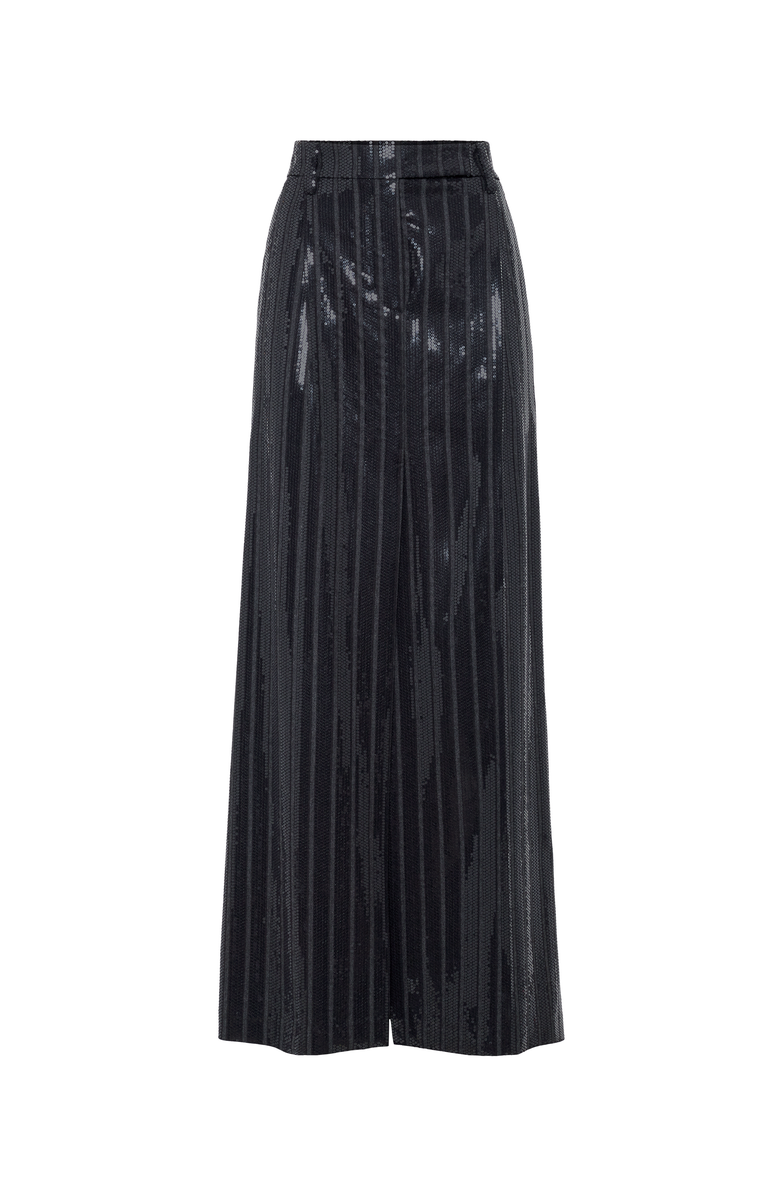 Brunello Cucinelli Comfort virgin wool chalk stripe sartorial column skirt with dazzling embroidery, Main, color, 