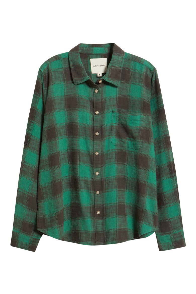 Clyde Plaid Coton Flannel Button-Up Shirt, Alternate, color, GREEN BUFFALO CHECK