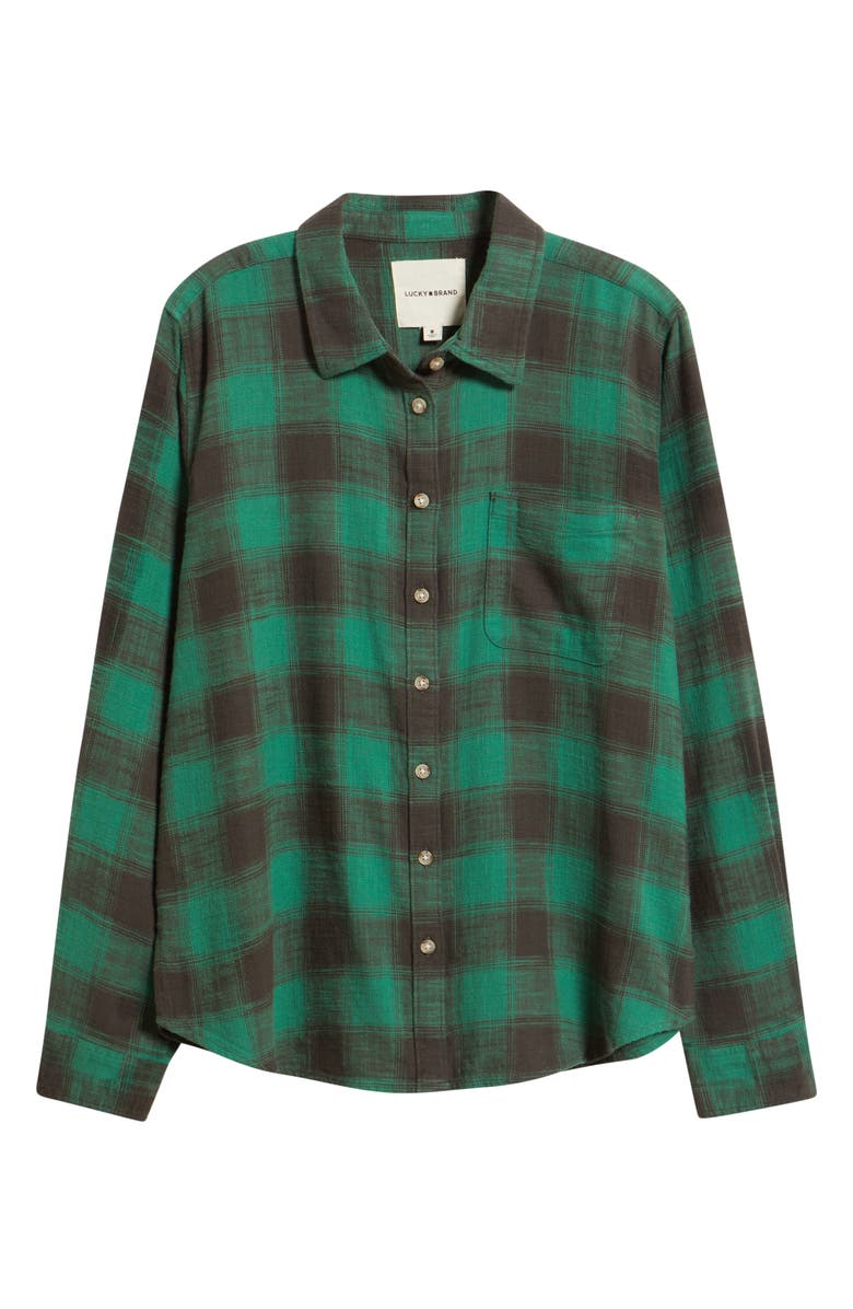 Lucky Brand Clyde Plaid Coton Flannel Button-Up Shirt, Alternate, color, Green Buffalo Check