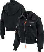 WEAR by Erin Andrews Women's WEAR by Erin Andrews Black Cincinnati Bengals Patch Pocket Cropped Full-Zip Bomber Jacket