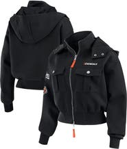 WEAR by Erin Andrews Women's WEAR by Erin Andrews Black Cincinnati Bengals Patch Pocket Cropped Full-Zip Bomber Jacket