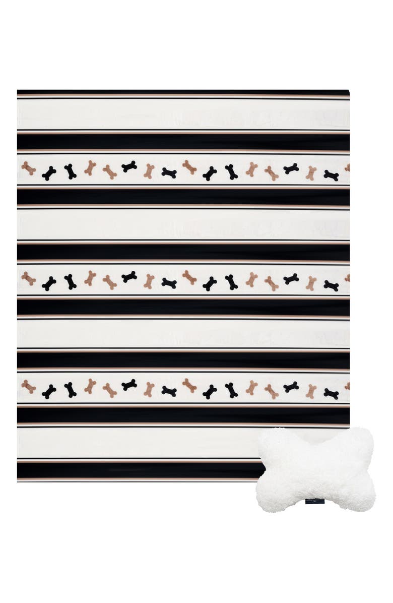 French Connection Pet Plush Throw & Faux Shearling Bone Pillow 2-Piece Set, Main, color, Black/White/Tan