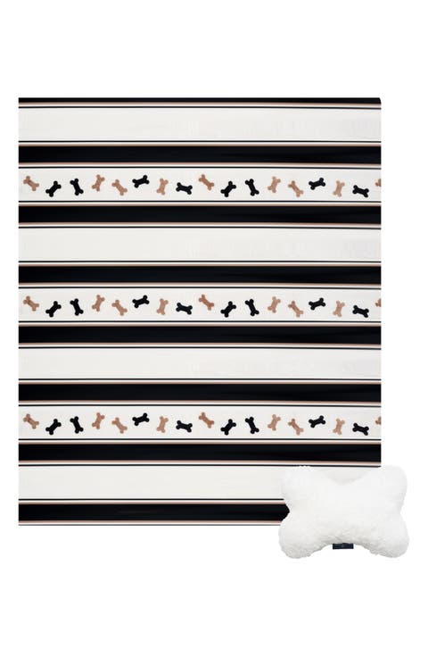 Pet Plush Throw & Faux Shearling Bone Pillow 2-Piece Set