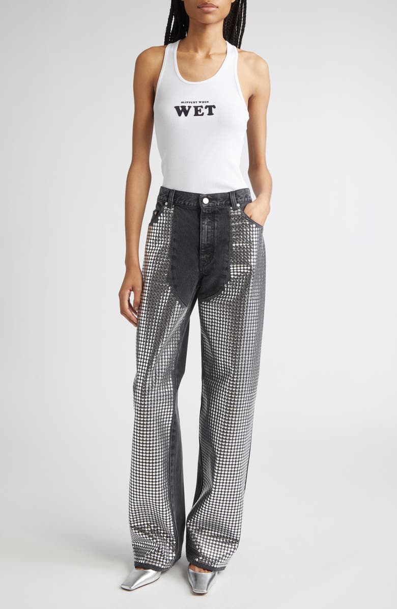 Stella McCartney Slippery When Wet Flocked Rib Tank, Alternate, color, Pure White