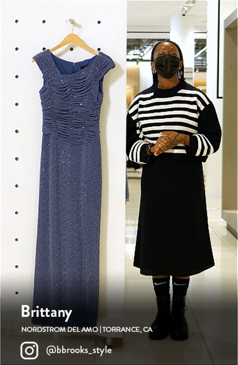 Sequin Ruched Neck Sparkle Knit Gown, sales video thumbnail