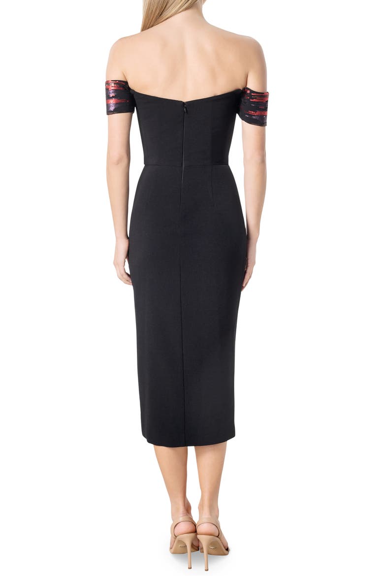 Alani Sequin Detail Off the Shoulder Midi Cocktail Dress, Alternate, color, BLACK-FUCHSIA