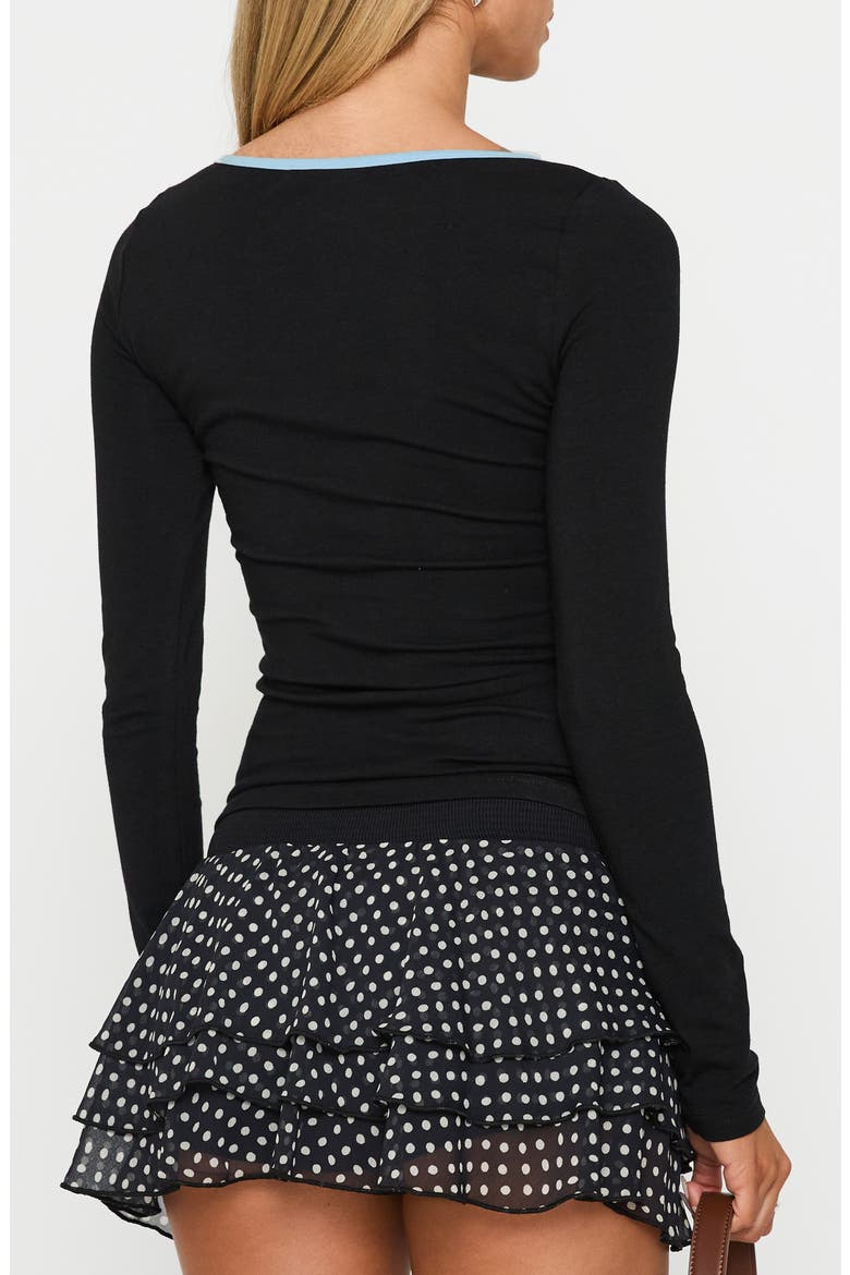 Floral Cutout Long Sleeve Top, Alternate, color, BLACK