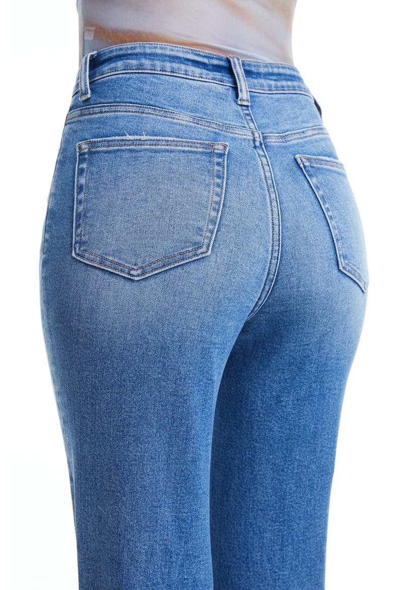 High Waist Raw Hem Ripped Straight Leg Jeans, Alternate, color, SURF BLUE