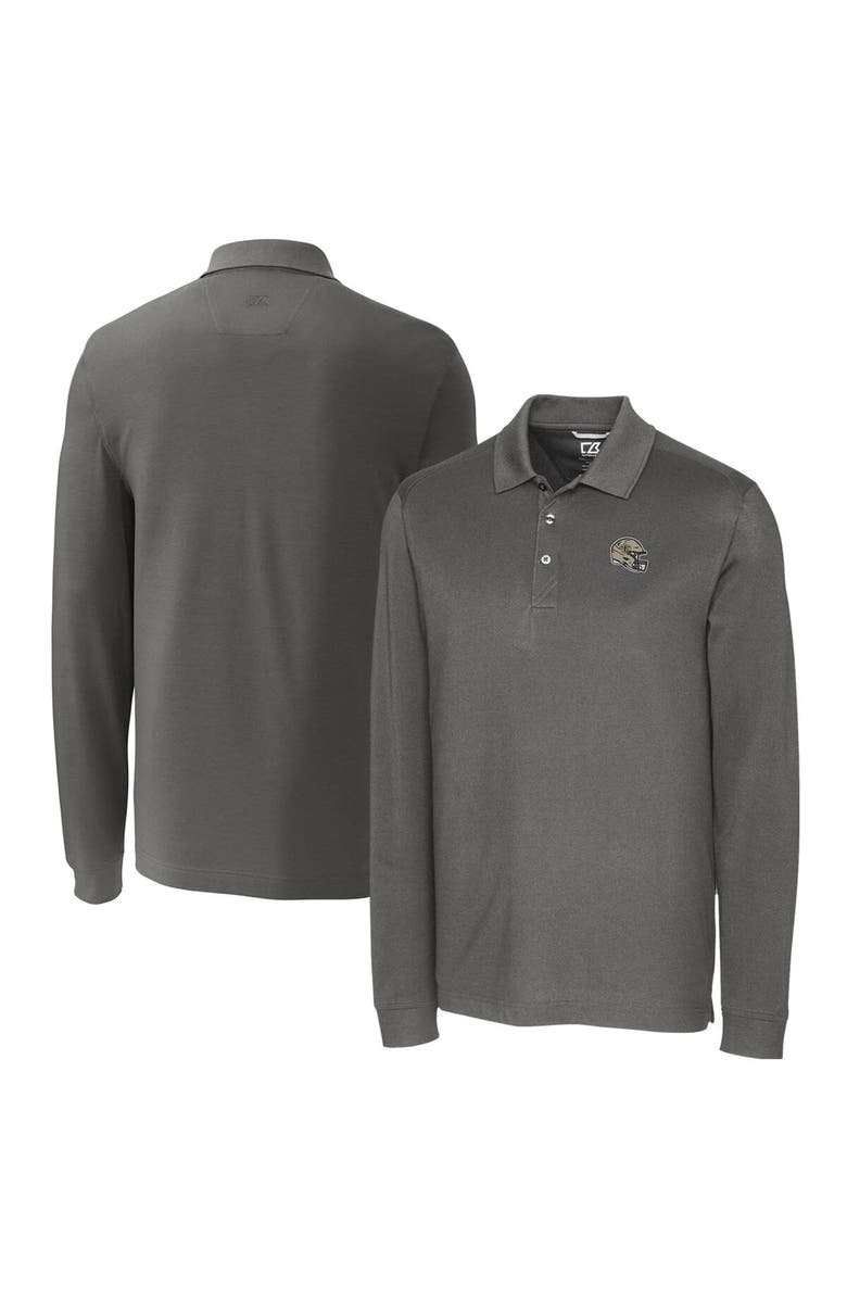 Cutter & Buck Men's Cutter & Buck  Gray New Orleans Saints Helmet Advantage Tri-Blend Pique Long Sleeve Polo, Main, color, 