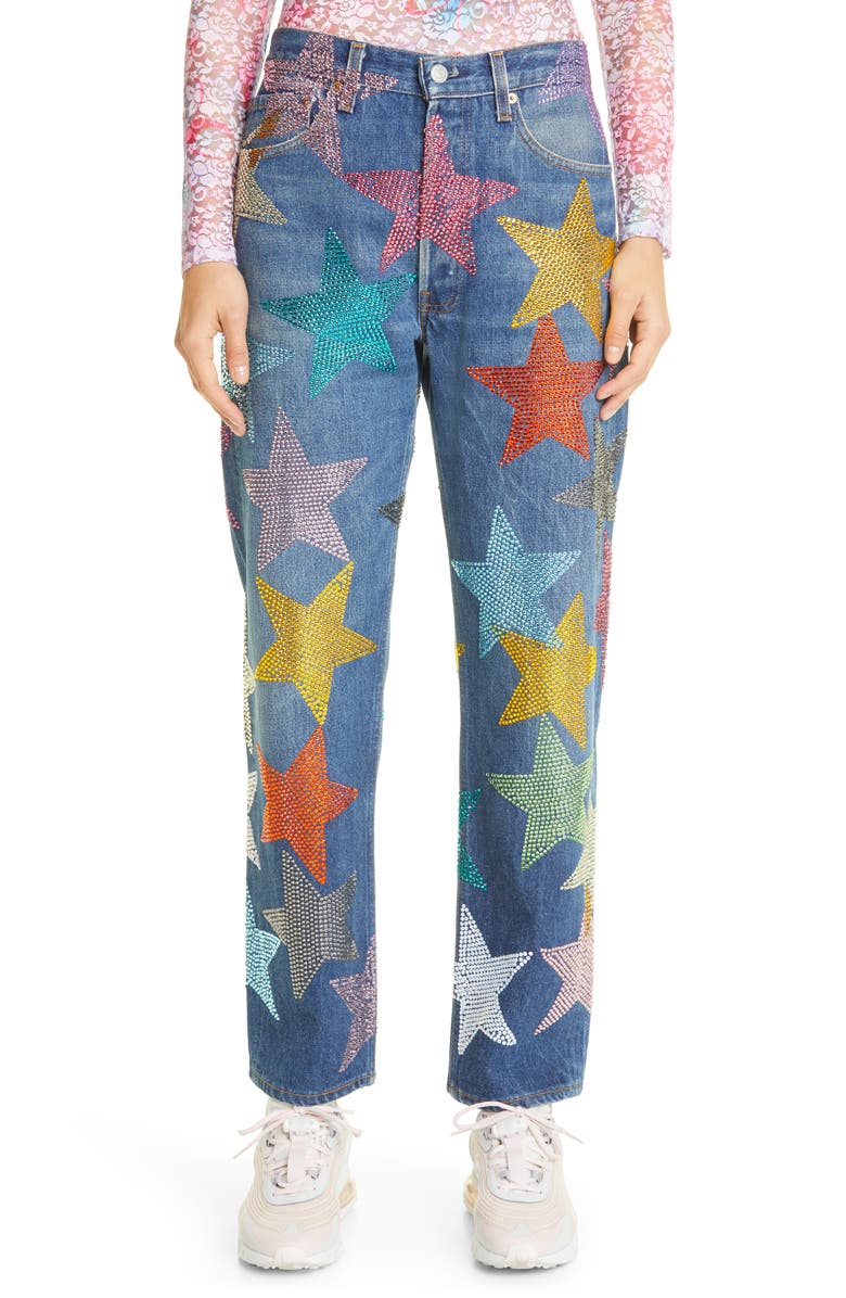 Collina Strada x Levi’s<sup>®</sup> Star Capsule Rhinestone 501<sup>®</sup> Straight Leg Jeans, Main, color, 