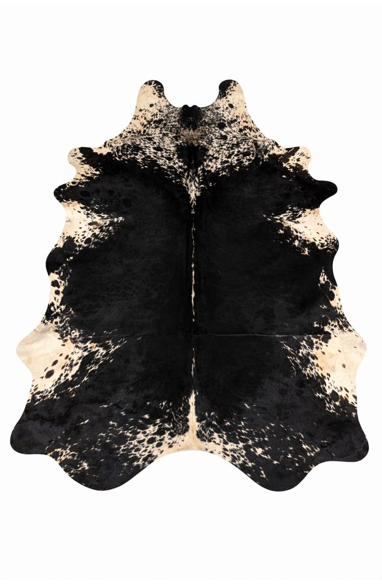 Rhacam Eco Hides Lazlo Black Speckled Cowhide Rug 7'11" × 6'6", Main, color, Black Speckled