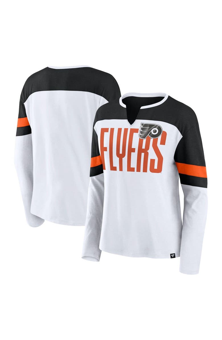 FANATICS Women's Fanatics White/Black Philadelphia Flyers Frozen Long Sleeve Notch Neck T-Shirt, Alternate, color, 