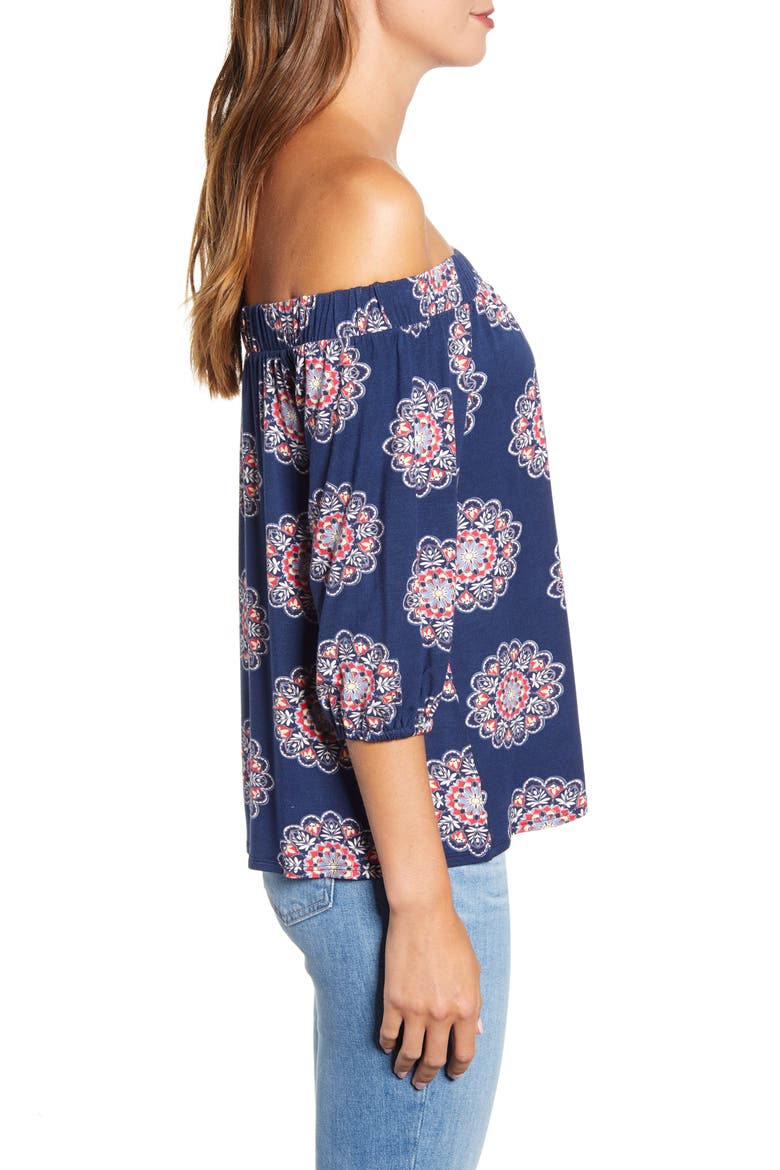 Off the Shoulder Top, Alternate, color, NAVY/ RED
