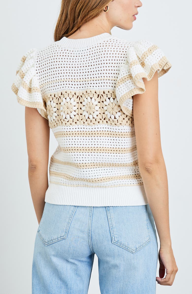 Rails Penelope Ruffle Sleeve Sweater, Alternate, color, Ivory Oat Crochet Stripe