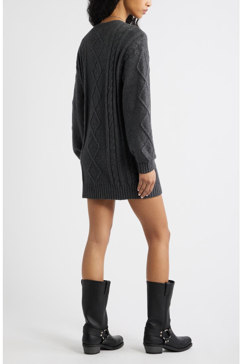 Long Sleeve Cable Knit Sweater Dress, Alternate, color, GREY MEDIUM CHARCOAL HEATHER
