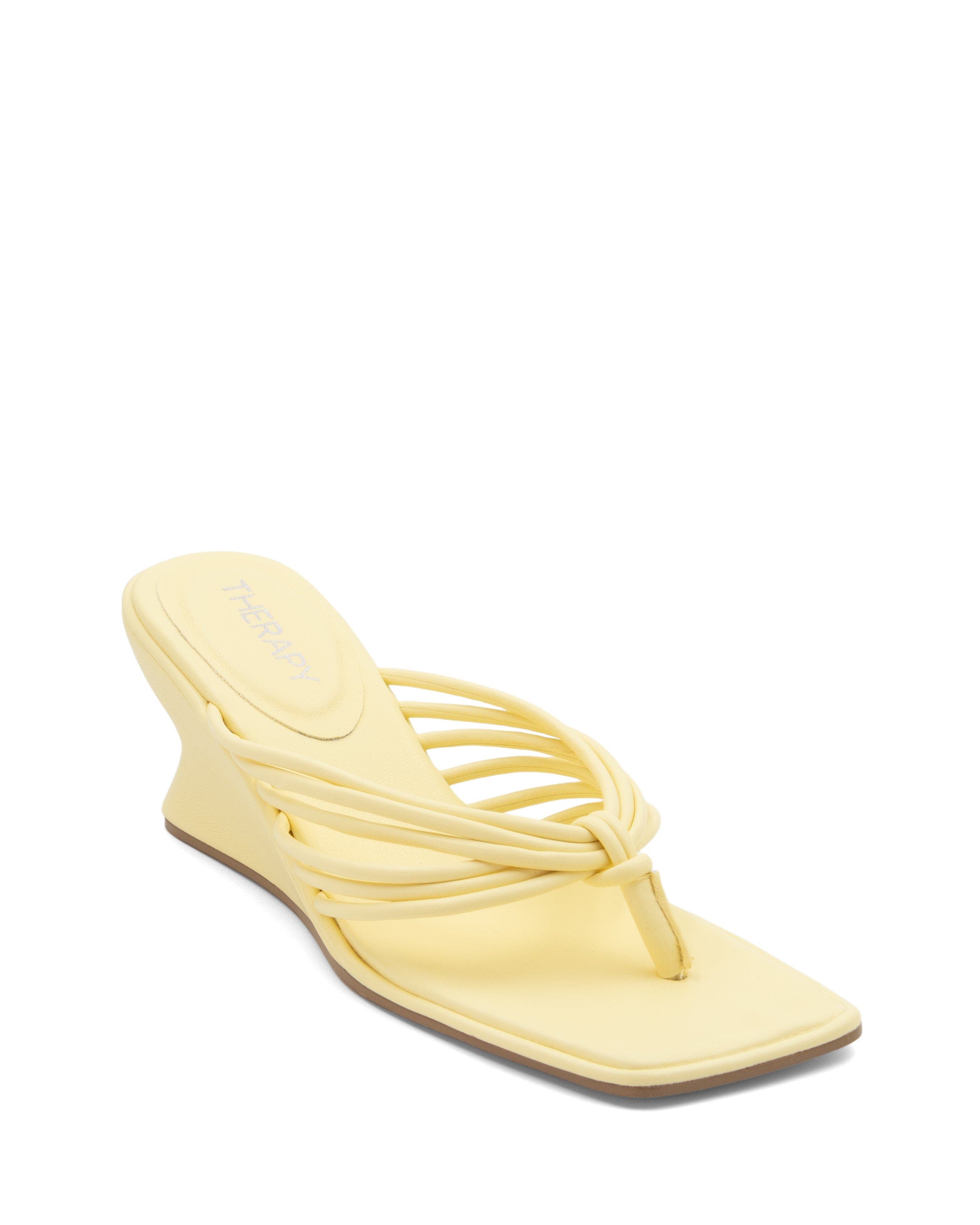 LEVEN Square Toe Thong Wedge Sandal, Main, color, Butter Pu