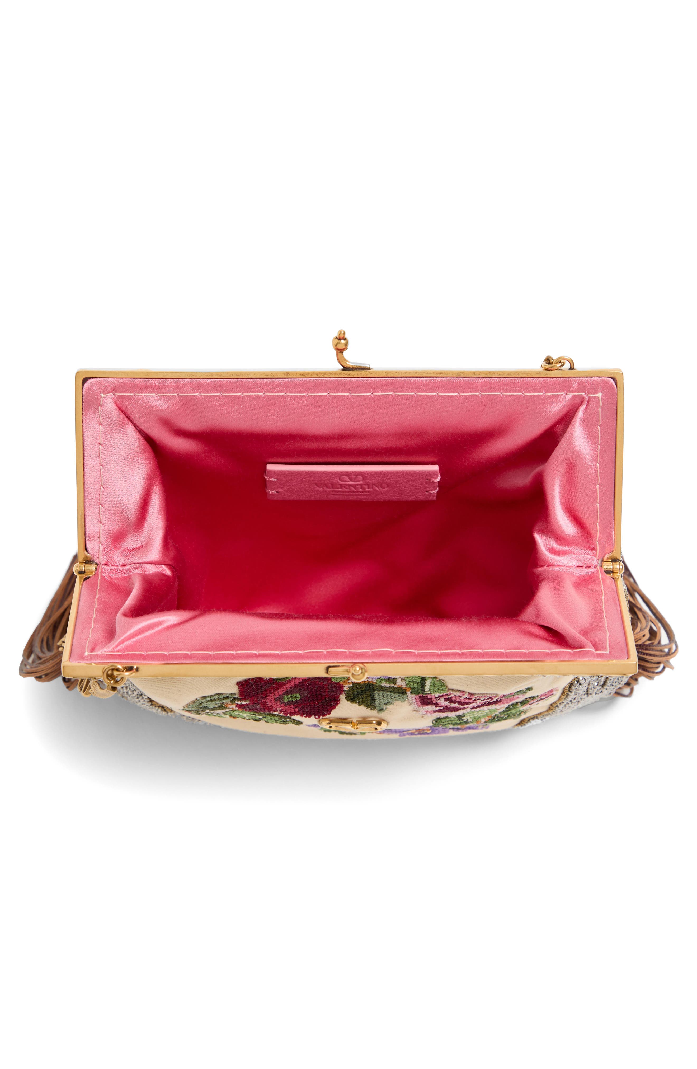 Valentino Garavani Fringe Minaudière Handbag, Alternate, color, Natural/ Multi/ Maple