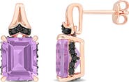 DELMAR Emerald-Cut Rose de France Amethyst Stud Earrings