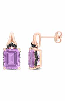DELMAR Emerald-Cut Rose de France Amethyst Stud Earrings