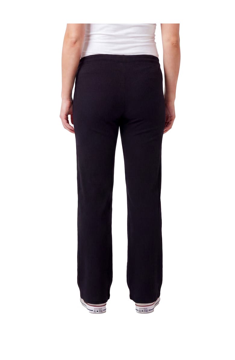 24seven Comfort Apparel Maternity Basic Ribbed Knit Drawstring Straight Leg Lounge Pants, Alternate, color, Black