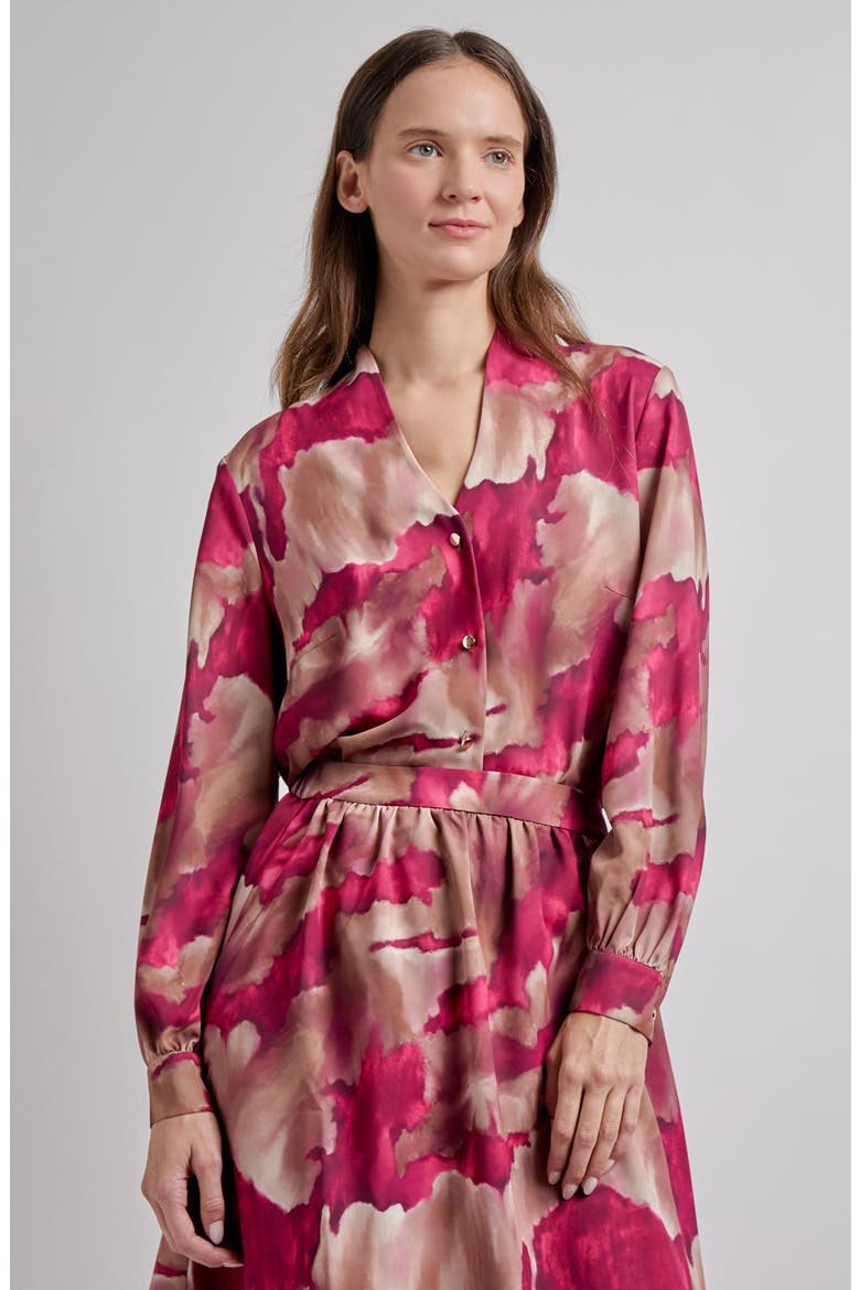 Watercolor Print Top, Alternate, color, PINK FLASH / ROSEBUD