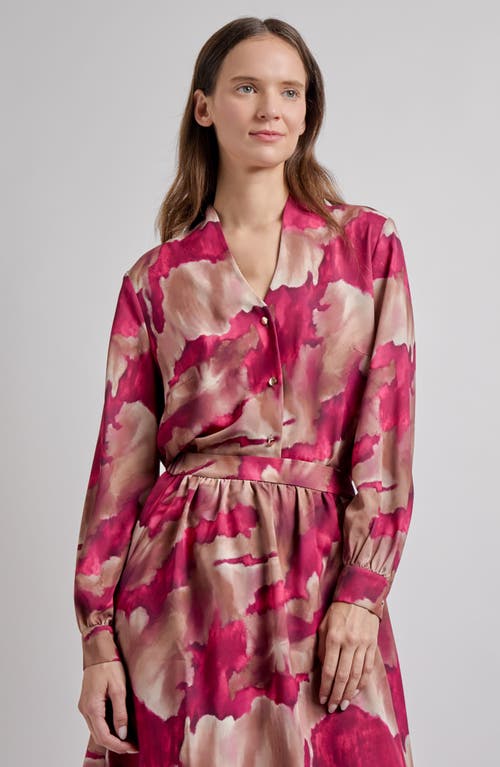 Misook Watercolor Print Top In Pink Flash/multi