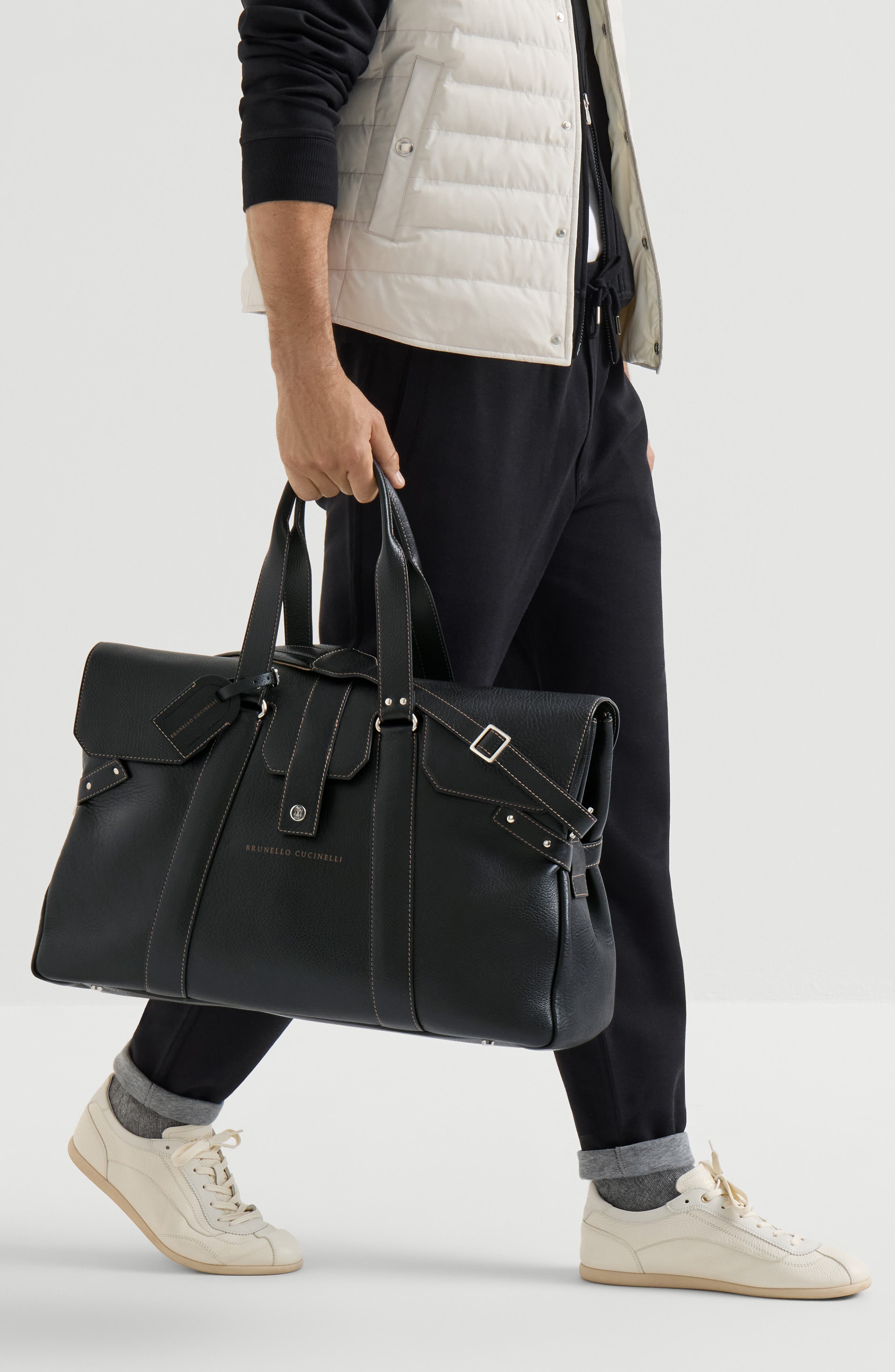 Grained calfskin Country Weekender bag, Alternate, color, Black