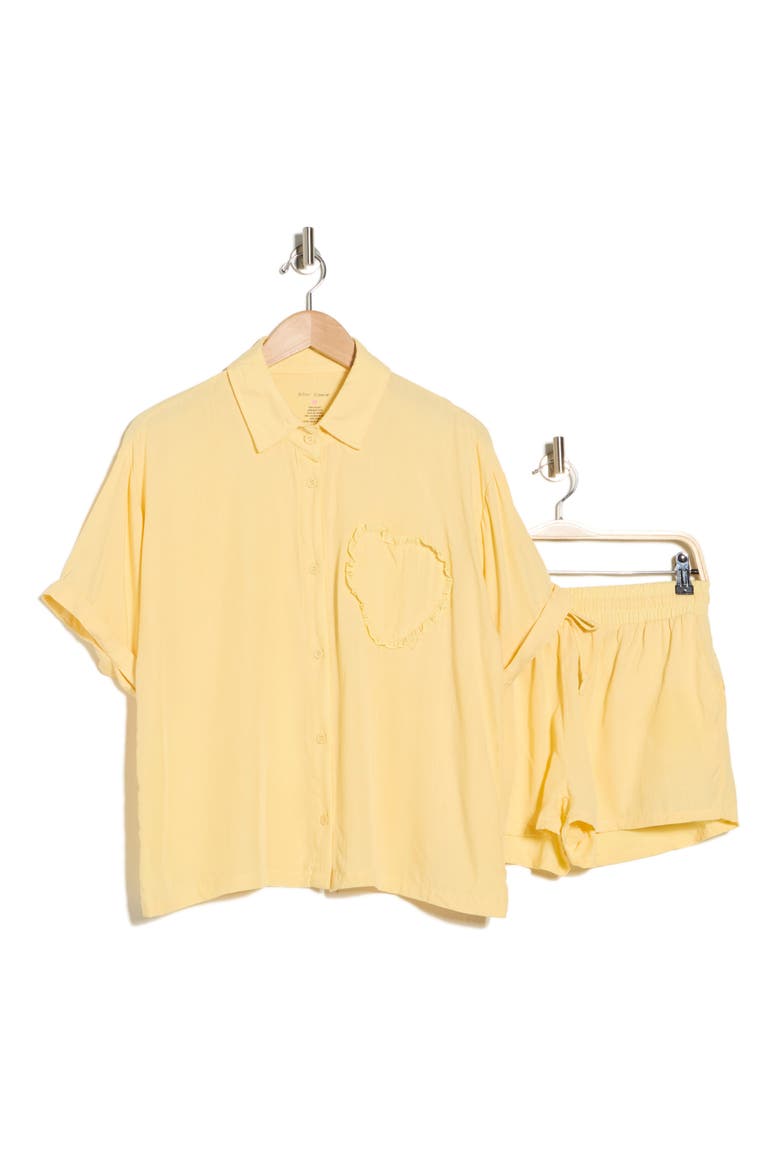 Heart Patch Cabana Button-Up Shirt & Shorts Cover-Up Set, Alternate, color, YELLOW