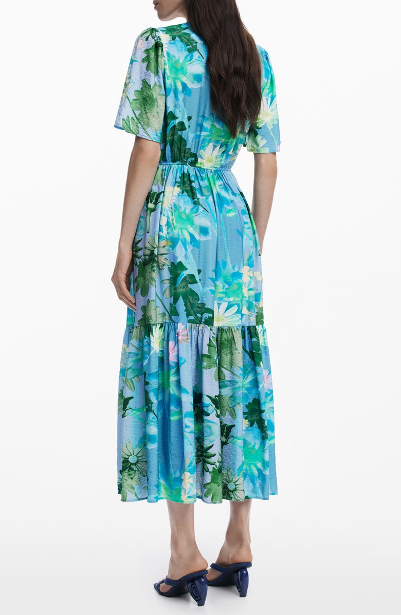 Desigual Floral Print Ruffle Hem Maxi Dress, Alternate, color, Water Green