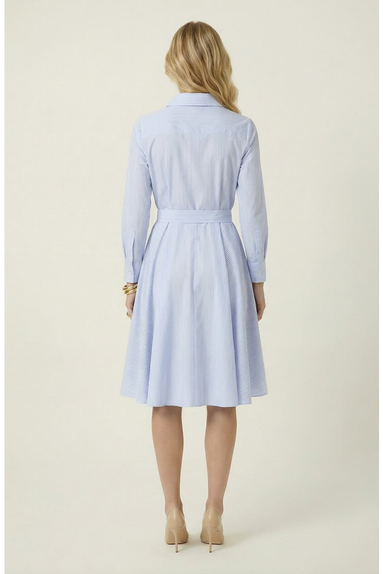 Striped Tie Neck Bow Waist Belt Shirt Dress, Alternate, color, Light Blue / White Stripes