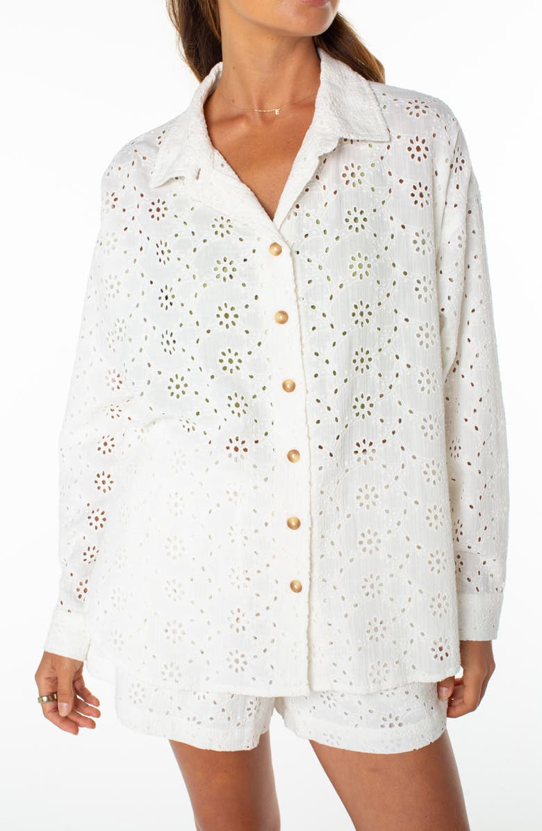 Roxy Morning Eyelet Embroidered Button-Up Shirt, Alternate, color, Cloud Dancer