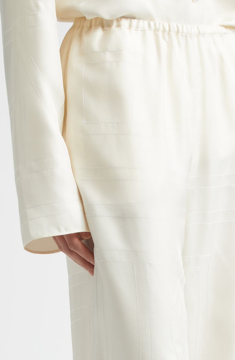 TOTEME Monogram Organic Silk Pajama Pants, Alternate, color, Cream