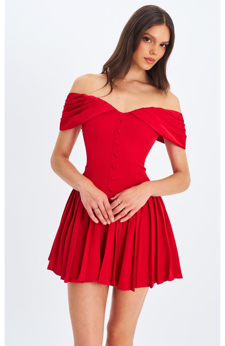 Miss Circle Narelle Off-Shoulder Sweetheart Drop Waist Mini Dress, Alternate, color, Red