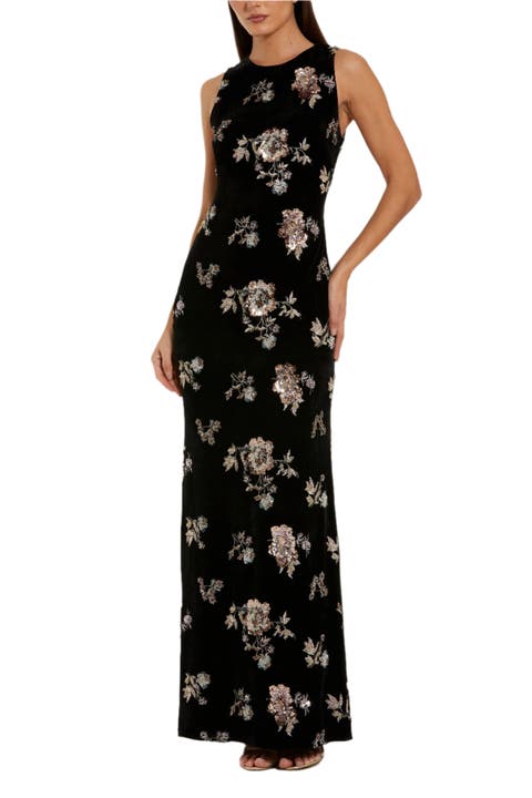 Embellished Velvet High Neck Sleeveless Gown