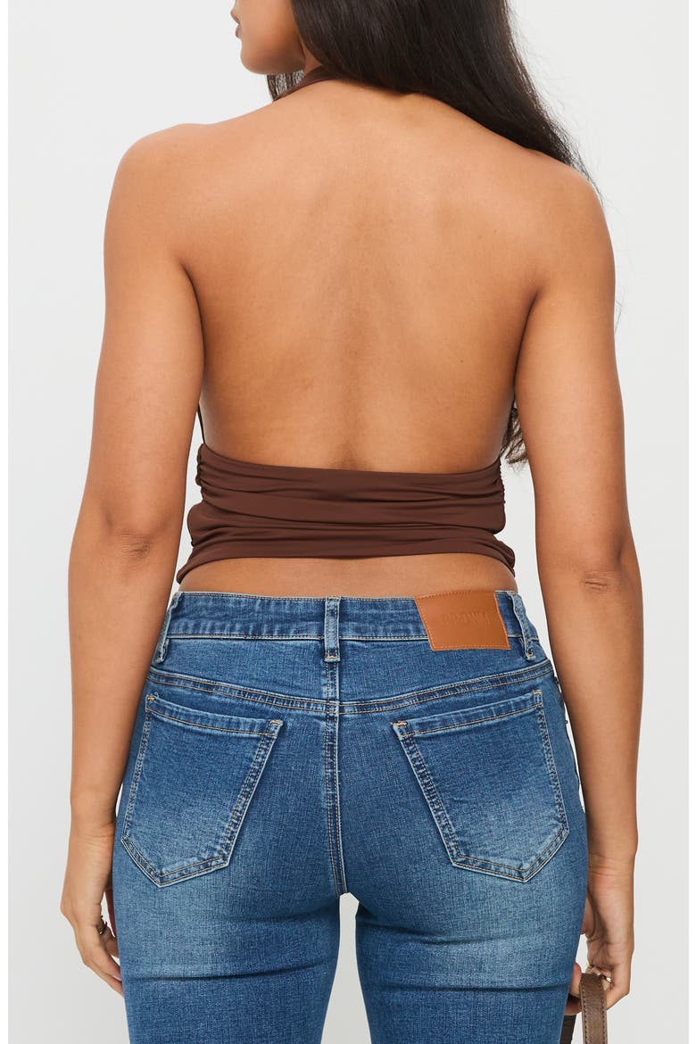 Remarkable Plunge Cowl Neck Halter Top, Alternate, color, BROWN