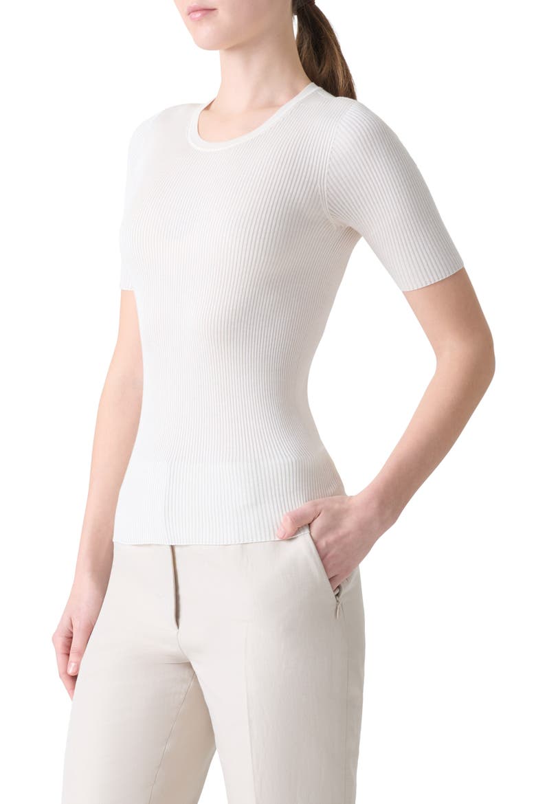 Seamless Short Sleeve Silk & Cotton Rib Sweater, Alternate, color, ECRU