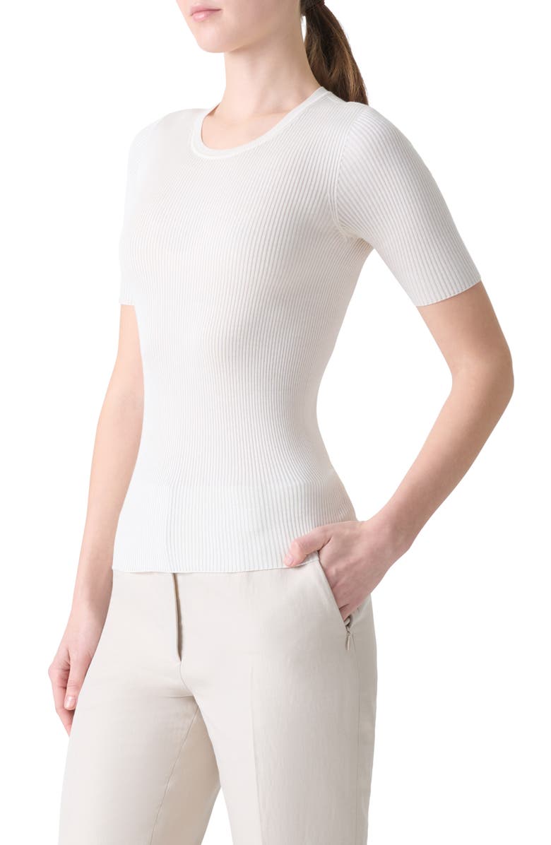Akris Seamless Short Sleeve Silk & Cotton Rib Sweater, Alternate, color, Ecru