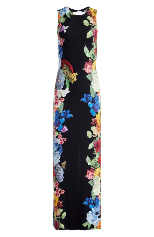 ALICE AND OLIVIA ALICE + OLIVIA DELORA PLACED FLORAL OPEN BACK MAXI DRESS 
