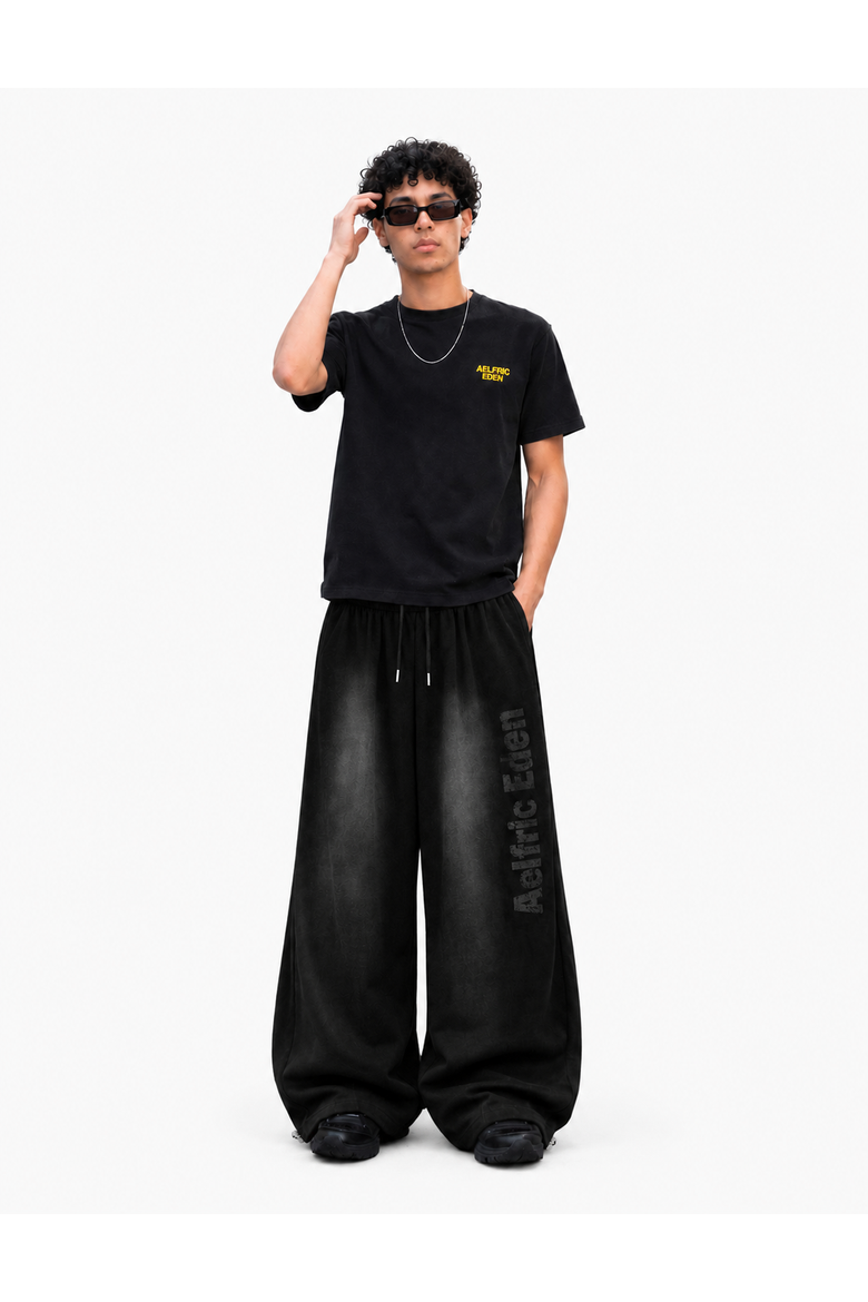Washed Baggy Barrel Sweatpants, Main, color, Black