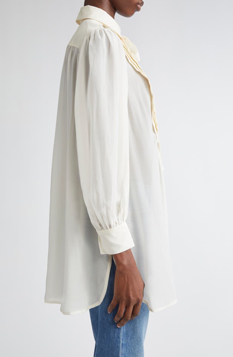 Ulla Johnson Adelaide Bib Pleat Silk Tunic Top, Alternate, color, Pearl