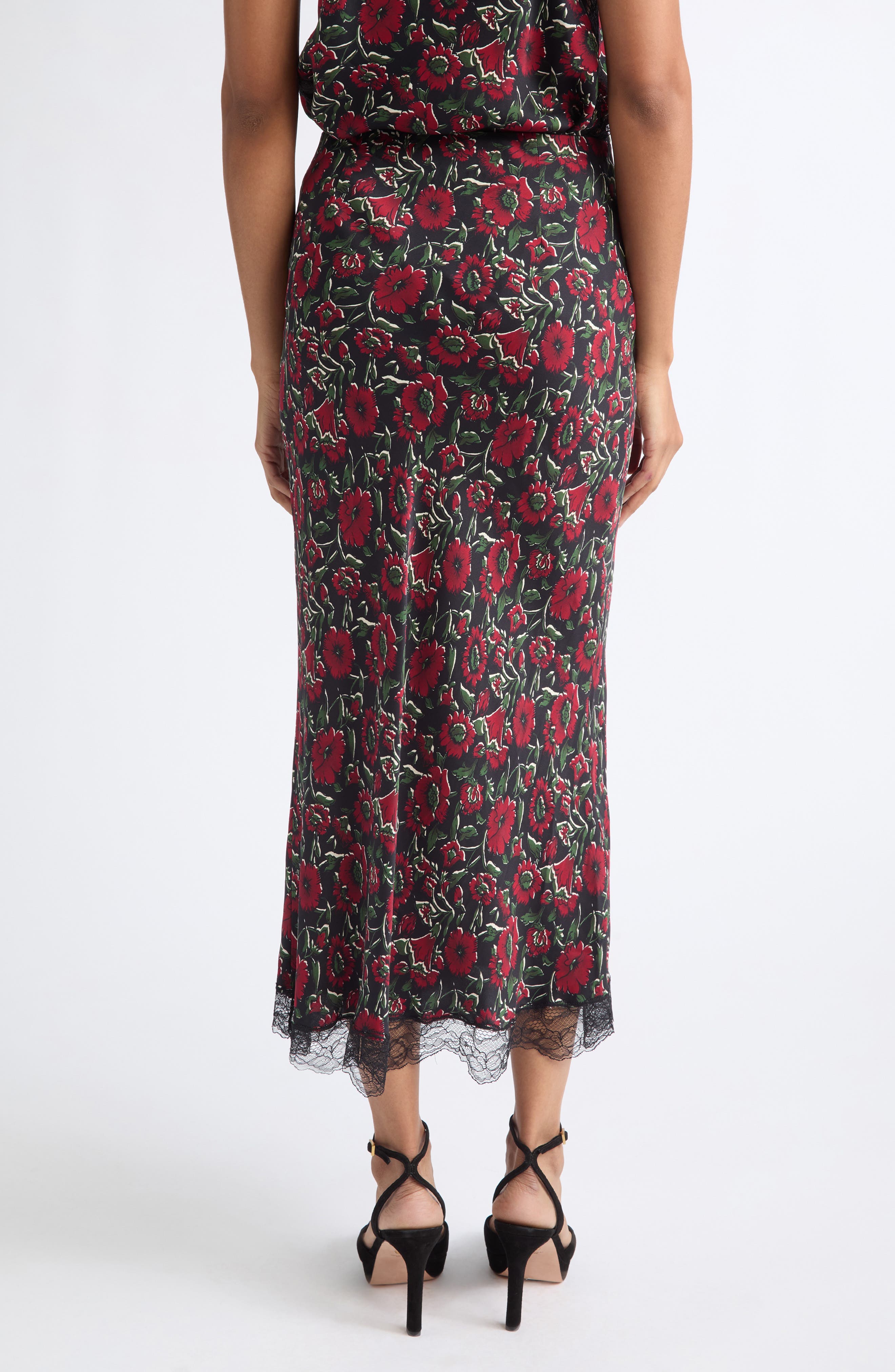 スカート B. PRIMROSE SKIRT Veronica Beard Clover Lace Trim Silk Blend Midi Skirt (Women