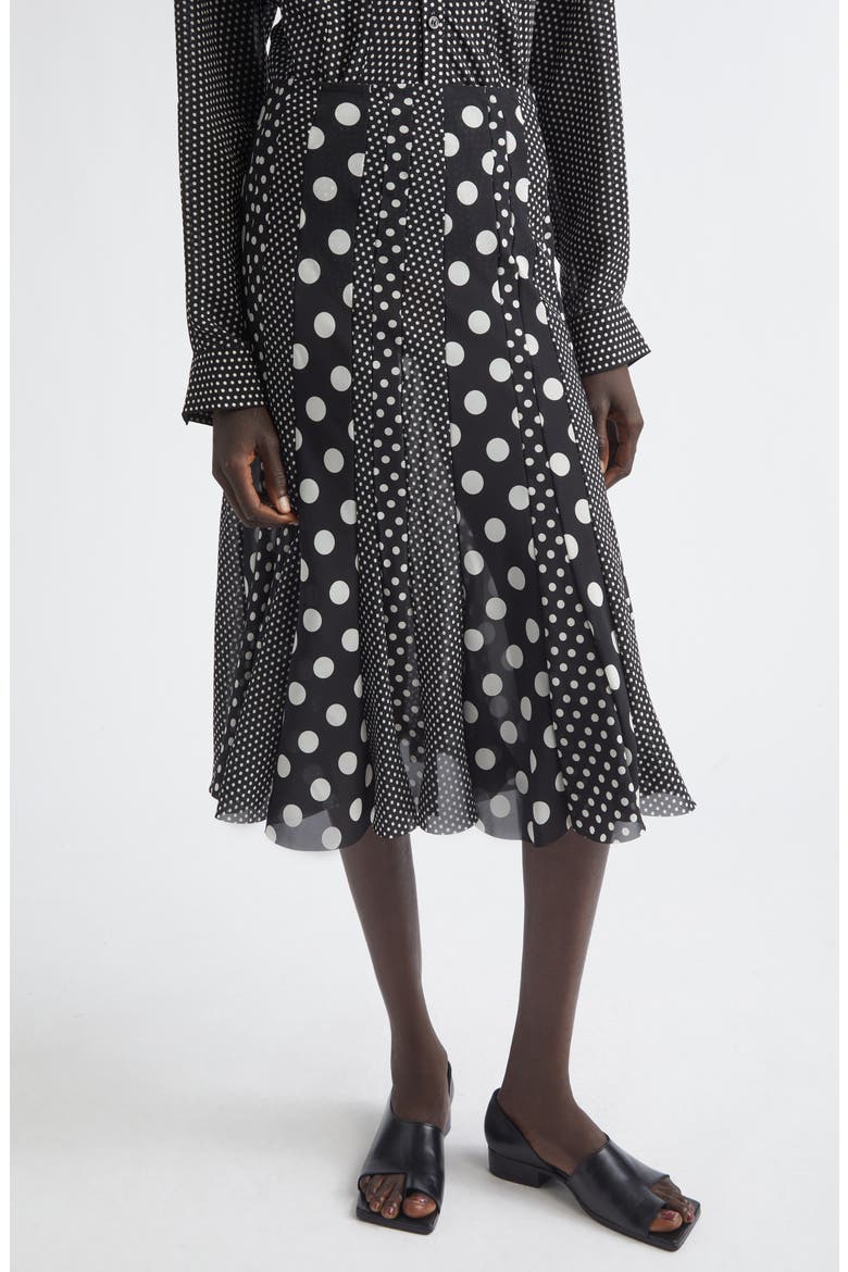 Polka Dot Georgette Midi Skirt, Main, color, BLACK/ WHITE