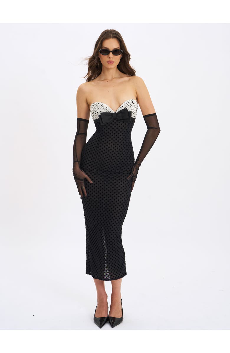 Miss Circle Faith Polka Dot Sweetheart Maxi Dress, Alternate, color, Black And White