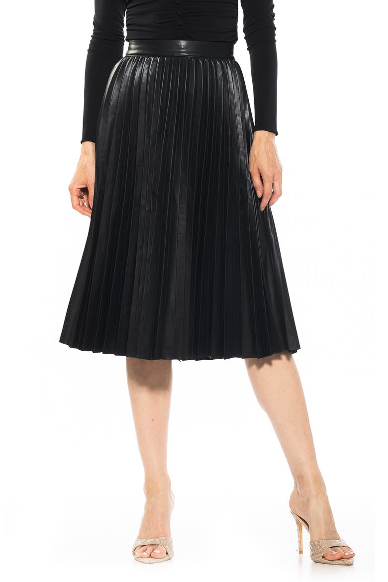 Luca High Waist Pleated Faux Leather Skirt, Alternate, color, BLACK