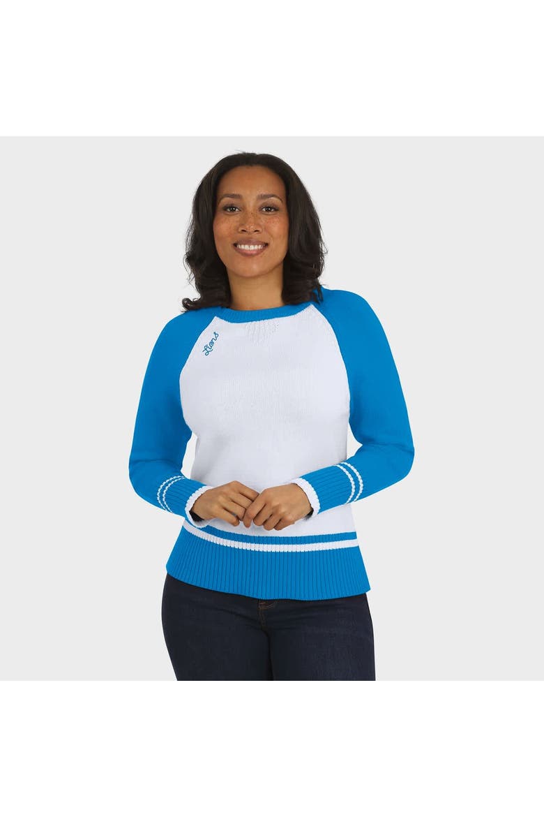 Women's WEAR by Erin Andrews White/Blue Detroit Lions Colorblock Raglan Sweater, Alternate, color, White