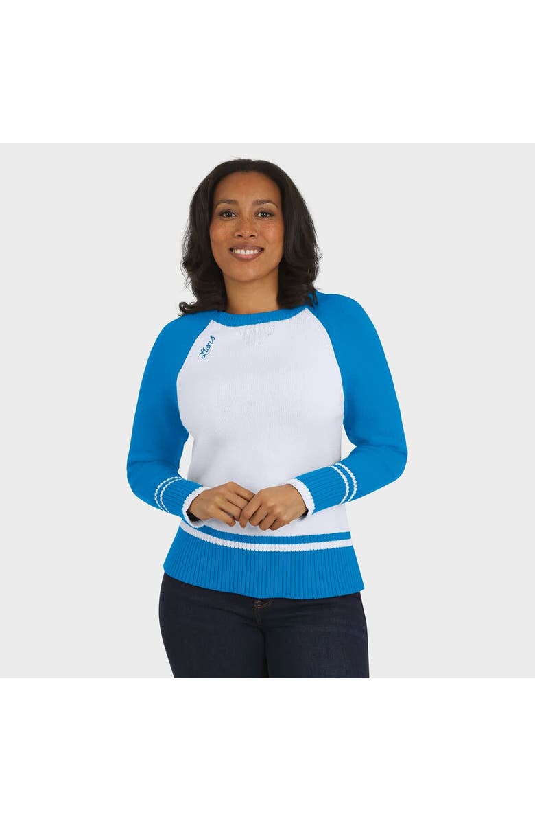 WEAR by Erin Andrews Women's WEAR by Erin Andrews White/Blue Detroit Lions Colorblock Raglan Sweater, Alternate, color, White