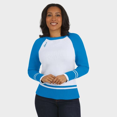 Wear By Erin Andrews Women's White/blue Detroit Lions Color Block Raglan Sweater In White