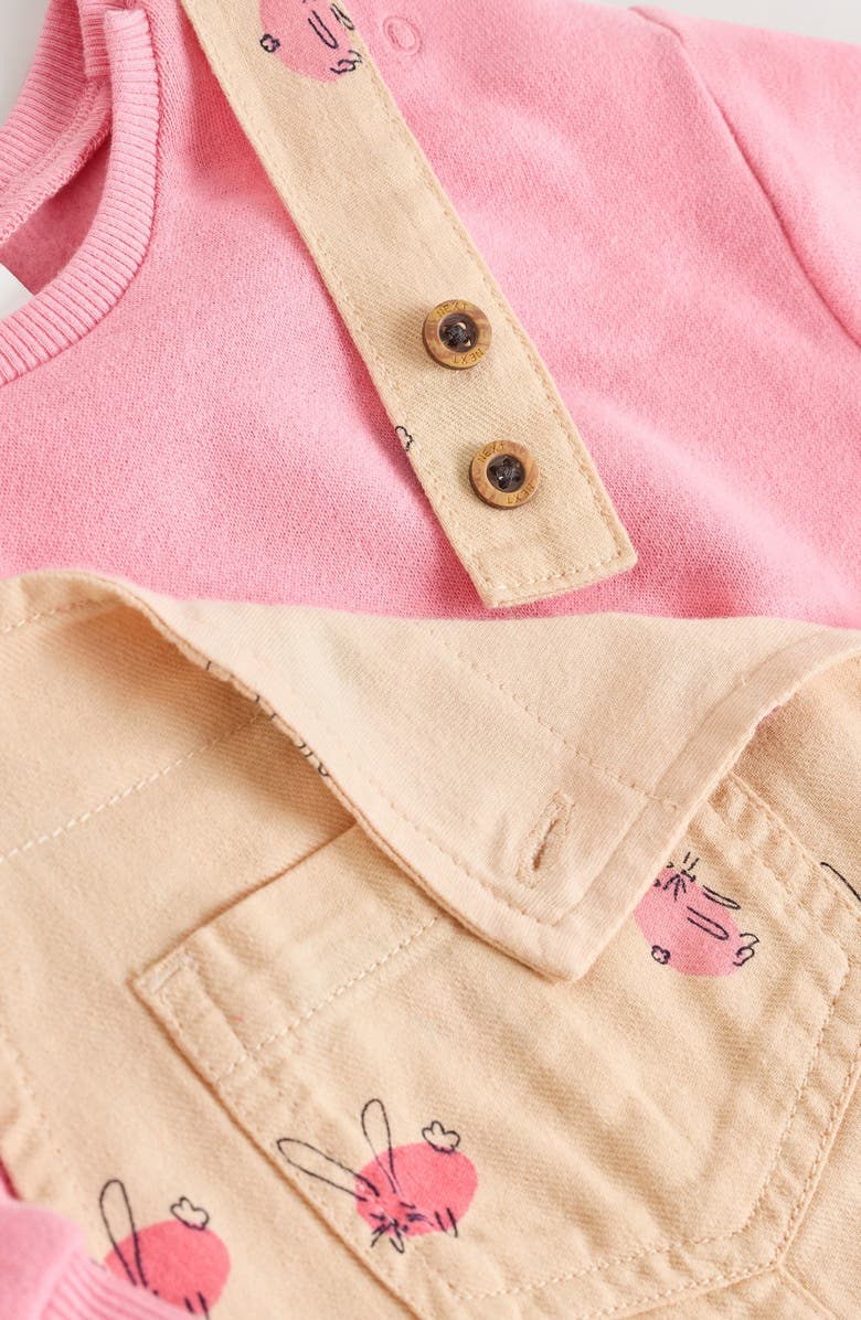 NEXT Bunny Print Overalls & Bodysuit Set, Alternate, color, Cream